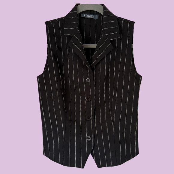 RARE FIND! Vintage Garage Clothing Black Pinstriped Collared Vest - Size Small - Picture 2 of 7